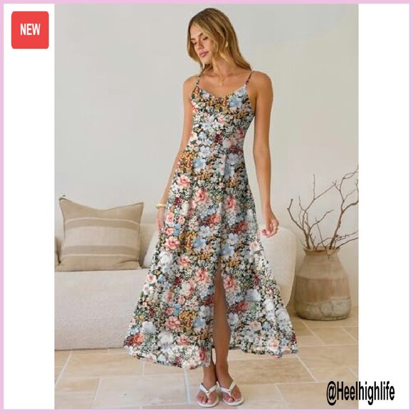 Summer Maxi Dress Formal Mesh Split Spaghetti Strap Wedding Guest Party Beach - Picture 4 of 8